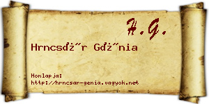 Hrncsár Génia névjegykártya